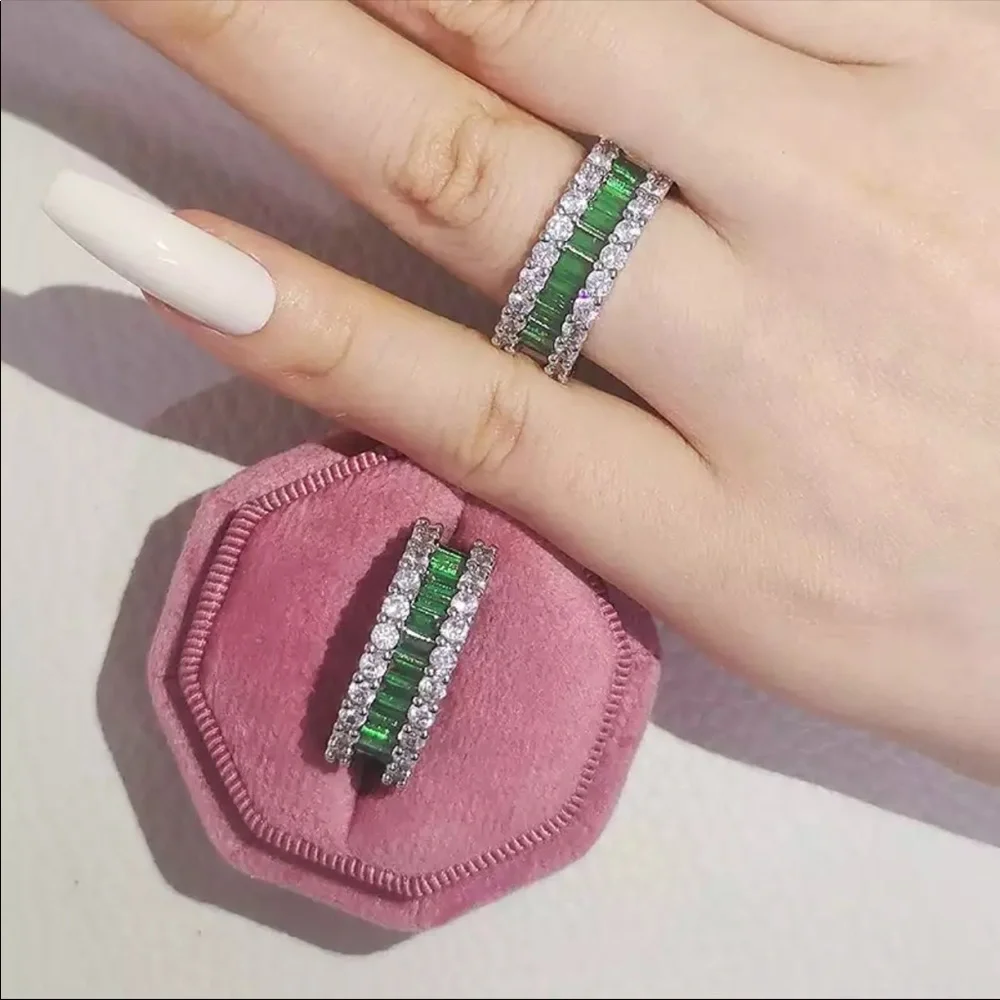 New 925 Sterling Silver Baguette Emerald Ring 💍 - Picture 2 of 2